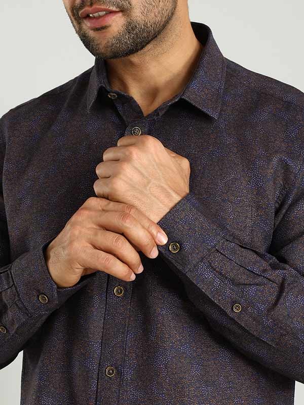 Indian Terrain Men's Slim Fit Full Sleeve All Over Print Dark Blue Shirt